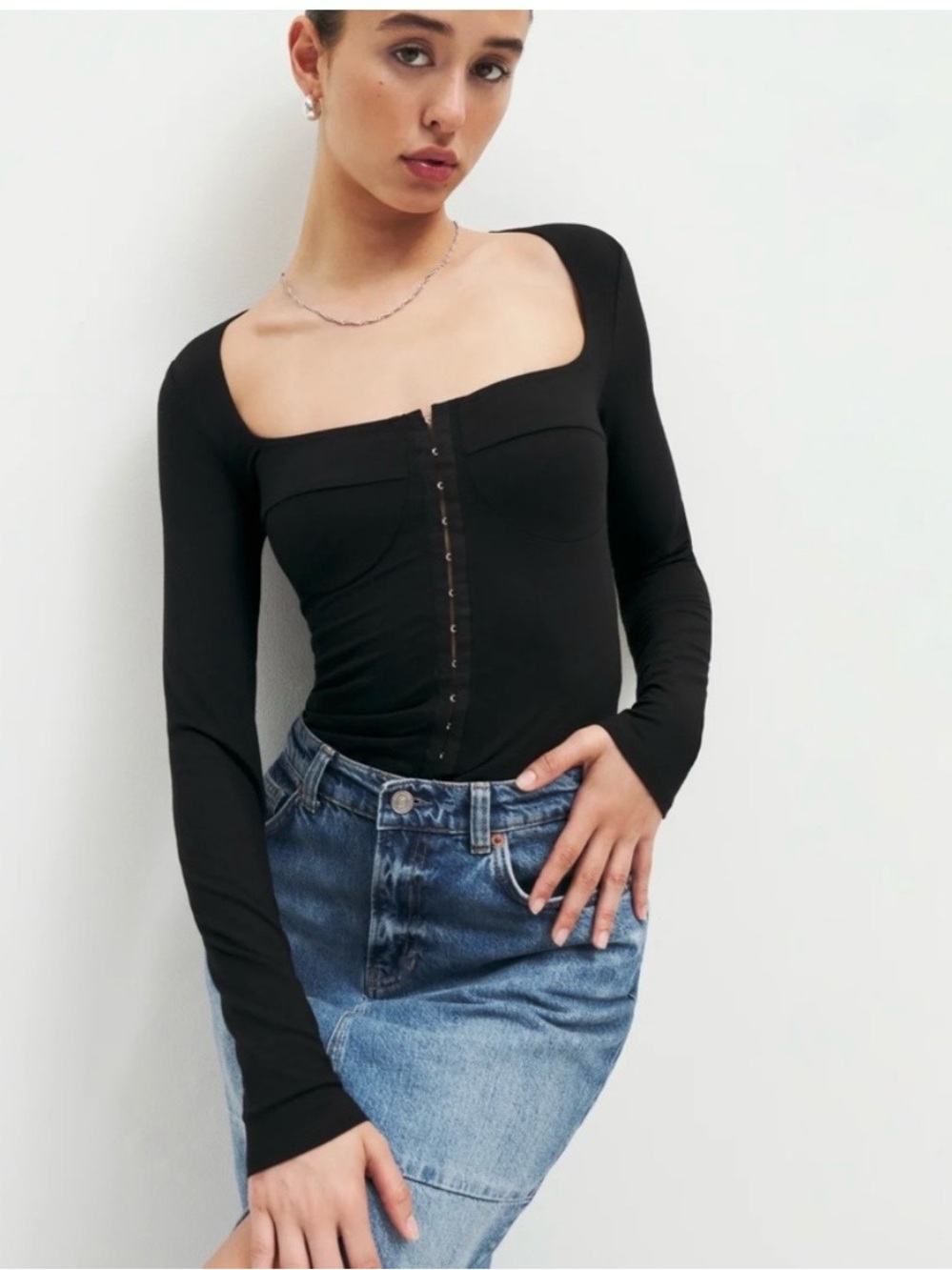 Reformation Jo Knit Top Size M Long Sleeve Corset Front